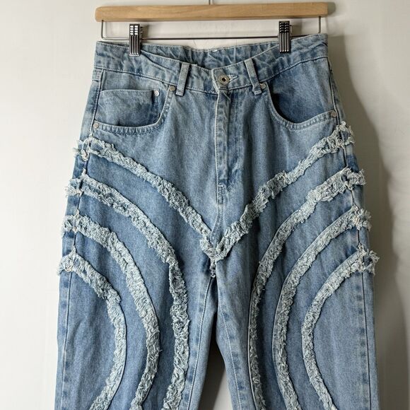 The Ragged Priest Gaze Mom Jeans 30 Circle Panel Frayed Edgy ASO Dixie D’Amelio - Picture 5 of 13